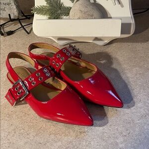 Chic Red Patent Leather Flats with Buckle Detail